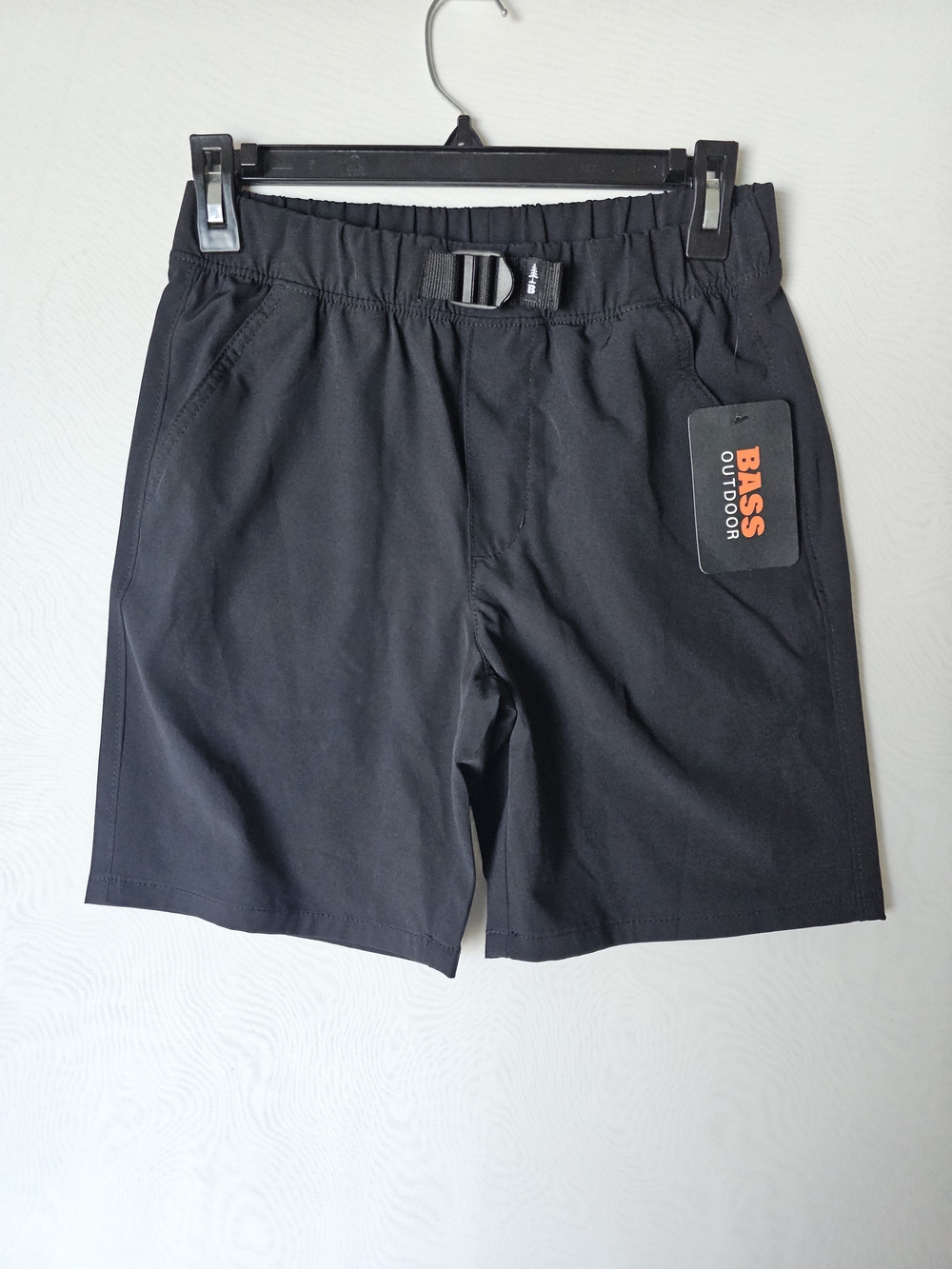 NWT Bass Outdoor Boys Trail Shorts Black Size M (10/12) Elastic Waist Belted